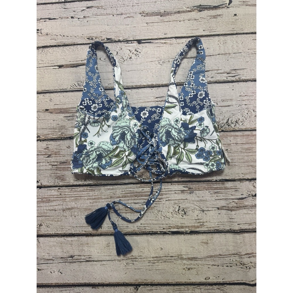 Maaji Blue Floral Reversible Tie Front Back 4-Way Bikini Top Size Large L/XL D